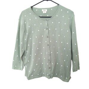 Baxter & Wells Womens PXL Sage Green Embroidered Polka Dot Cardigan 3/4 Sleeve -